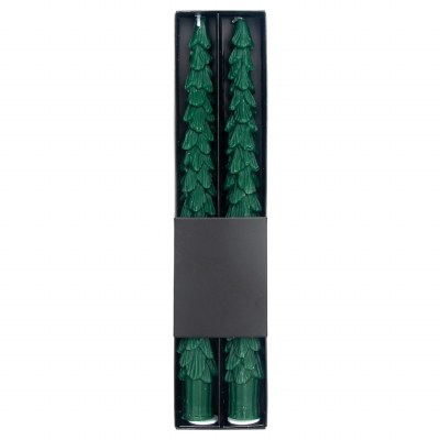 Box of Two 10" Green Christmas Tree Taper Candles