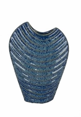 11" Blue Rib Scoop Ceramic Vase