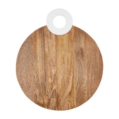 20" Round Brown Wood Board with White Handle