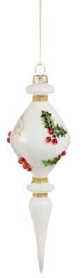8" Wide White Glass Ornament With Holly Accents