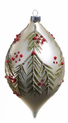 7" Red Berries and Pine Glass Diamond Shape Ornament