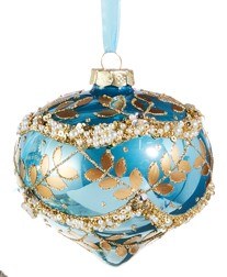 4" Blue and Gold Glass Onion Shape Ornament