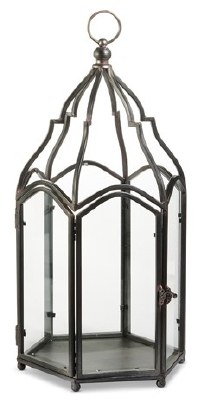22" Dark Gray Glass and Metal Lantern