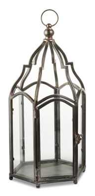 18" Dark Gray Glass and Metal Lantern