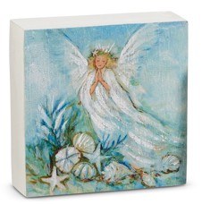 6" Sq Sea Angel Praying Coastal Christmas Wood Block