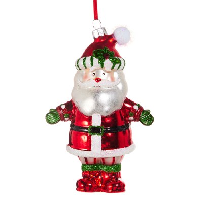 6" Red and Green Glass Santa Ornament