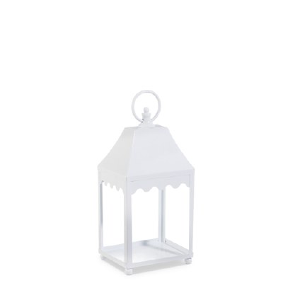 13" White Square Metal Lantern