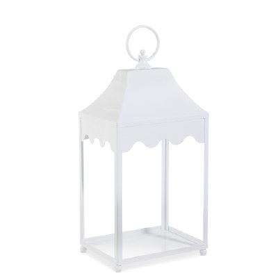18" White Square Metal Lantern