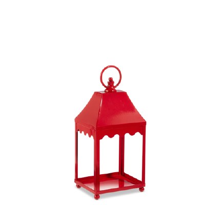 13" Red Square Metal Lantern