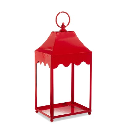 18" Red Square Metal Lantern