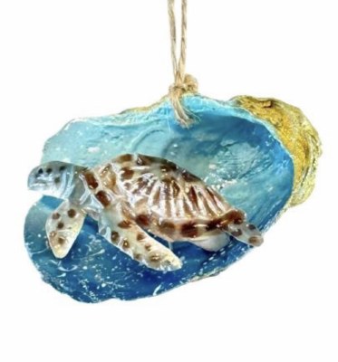 3" Painted Sea Turtle Oyster Shell Ornament
