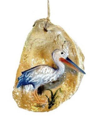 3" Painted Pelican Oyster Shell Ornament