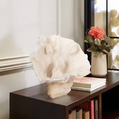 12" Faux Ivory Fan Coral Polyresin Statue