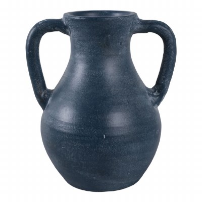 11" Dark Blue Two Handle Ceramic Vase