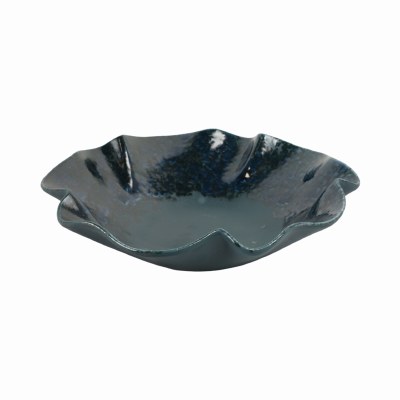 16" Round Dark Blue Wavy Decorative Ceramic Bowl