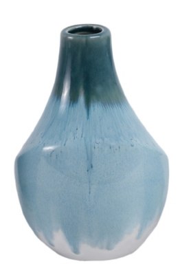 7" Blue and Green Drip Top Decorative Ceramic Vase