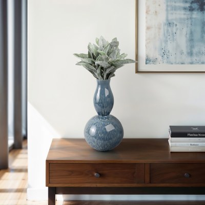 18" Two Toned Blue Decorative Ceramic Vase