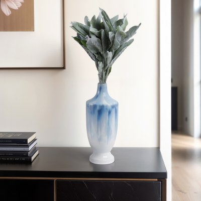 16" White and Blue Ceramic Decorative Decanter