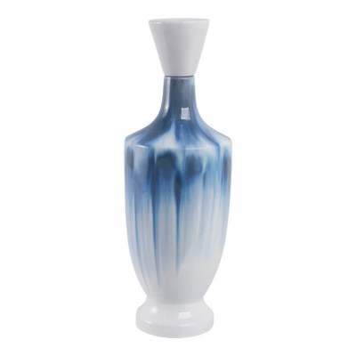 21" White and Blue Ceramic Decorative Decanter