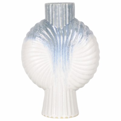 15" Blue and White Drips Ceramic Decorative Disk Vase