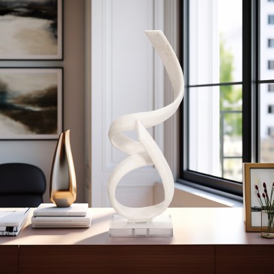 27" White Abstract Ribbon Polyresin Sculpture