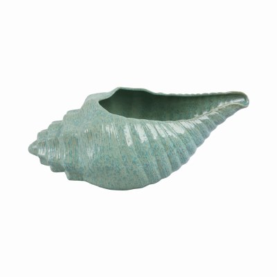 19" Two Toned Green Ceramic Seashell Shaped Coastal Pot