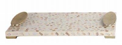 10" x 22" Mother of Pearl Polyresin Tray With Handles