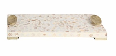 9" x 18" Mother of Pearl Polyresin Tray With Handles