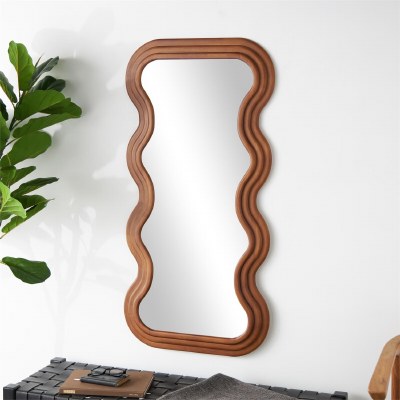 47" x 24" Brown Ribbed Wavy Wood Mirror
