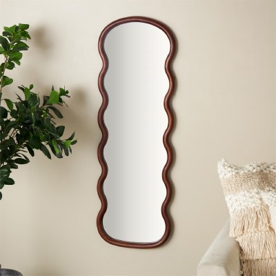 47" x 16" Brown Wavy Wood Mirror