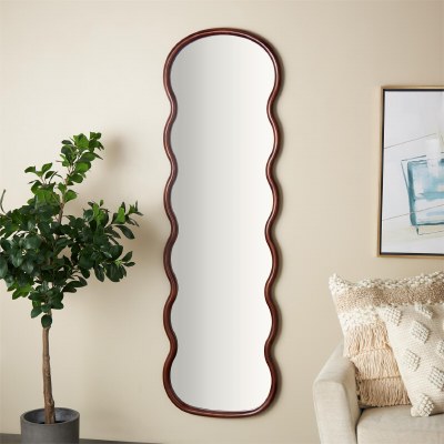 71" x 22" Brown Wavy Wood Mirror