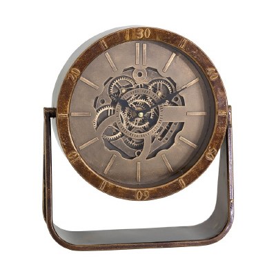 13" Round Bronze Gear Sitting Clock