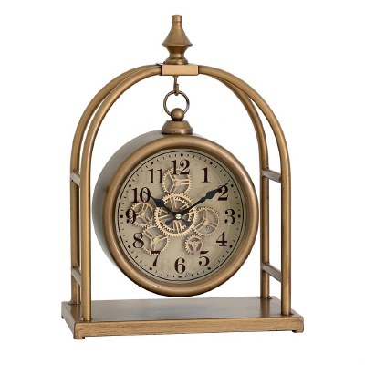 22" Distressed Gold Hanging Gear Sitting Clock