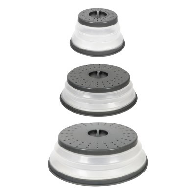 Set of Three Gray Microwave Food Covers