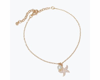 Gold Toned Starfish and Faux Pearl Anklet