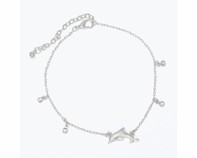 Silver Toned Dolphin Bling Anklet