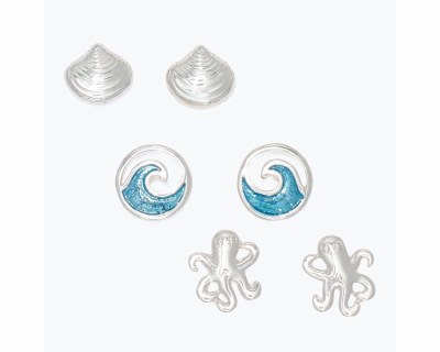 Set of Three Silver Toned Blue Sealife Earrings