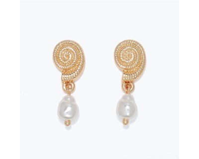 Gold Toned Sea Shell and Faux Pear Drop Earrings
