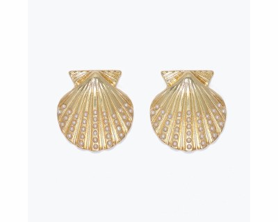Gold Toned and Faux Pearl Scallop Shell Earrings