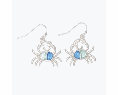 Silver Toned and Two Toned Blue Inlay Crab Earrings