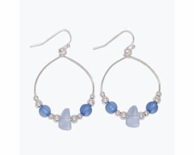 Silver Toned and Blue Hoop Earrings