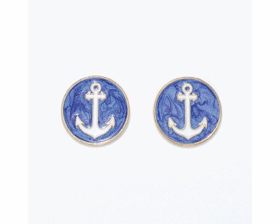 Gold Toned and Blue Anchor Earrings