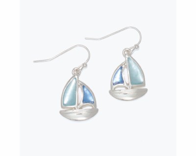 Silver Toned and Two Toned Blue Sailboat Earrings
