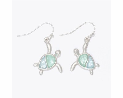 Silver Toned and Two Toned Green Sea Turtle Earrings