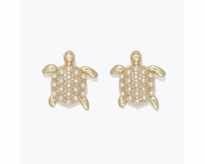 Gold Toned and Faux Pearl Sea Turtle Earrings
