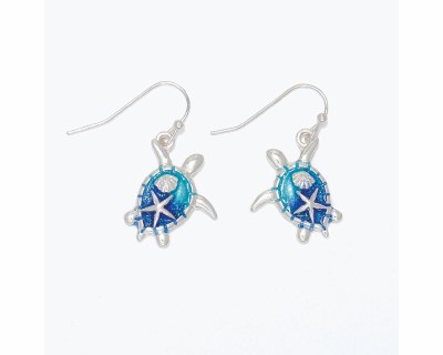 Silver Toned and Two Toned Blue Sea Turtle Earrings