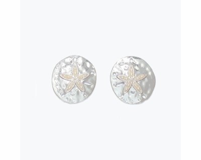 Silver Toned and Faux Pearls Sand Dollar Earrings