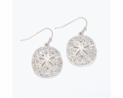 Silver Toned Bling Sand Dollar Earrings