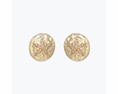 Gold Toned and Faux Pearl Sand Dollar Earrings