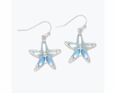 Silver Toned and Two Toned Blue Inlay Starfish Earrings